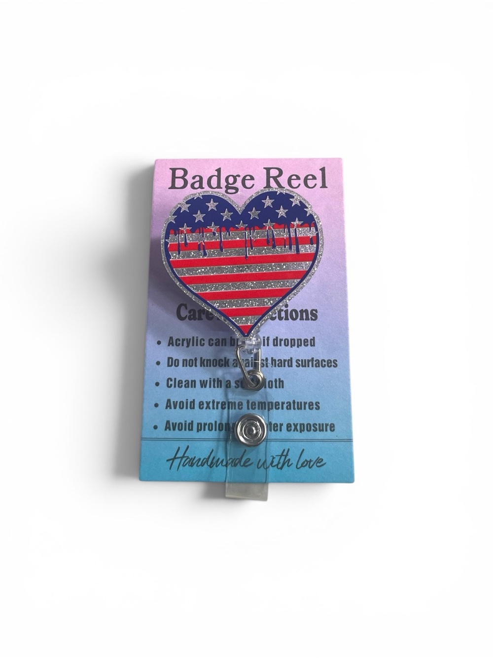 Patriotic Heart Badge Reel - Red, White & Blue